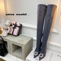 Amina Muaddi Satin Bow over knee Heel boots 8