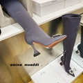 Amina Muaddi Satin Bow over knee Heel boots 10