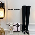 Amina Muaddi Satin Bow over knee Heel boots 2