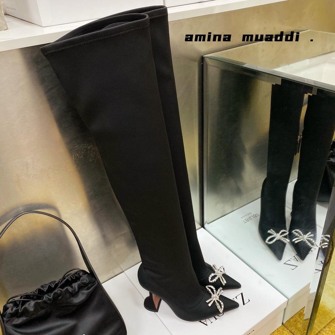 Amina Muaddi Satin Bow over knee Heel boots 4