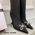 Amina Muaddi Satin Bow over knee Heel boots