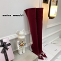 Amina Muaddi Satin Bow over knee Heel boots 17