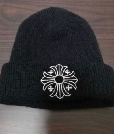 CHROME HEARTS Black Horseshoe-Logo Beanie Hat Fashion Men Knit hat 4