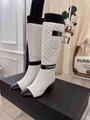 Women CC Mixed Fibers Lambskin Patent Calfskin White & Black over the knee boot 11