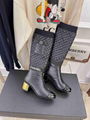 Women CC Mixed Fibers Lambskin Patent Calfskin White & Black over the knee boot