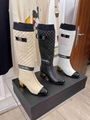 Women CC Mixed Fibers Lambskin Patent Calfskin White & Black over the knee boot