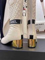 Women CC Mixed Fibers Lambskin Patent Calfskin White & Black over the knee boot 9