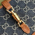 Gucci Jackie 1961 mini shoulder bag GG jacquard denim Brown leather trim bag 