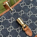 Gucci Jackie 1961 mini shoulder bag GG jacquard denim Brown leather trim bag 