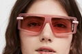       73mm Flat Top Shield Sunglasses In Matte Pink Violet       Shield sunglass 6