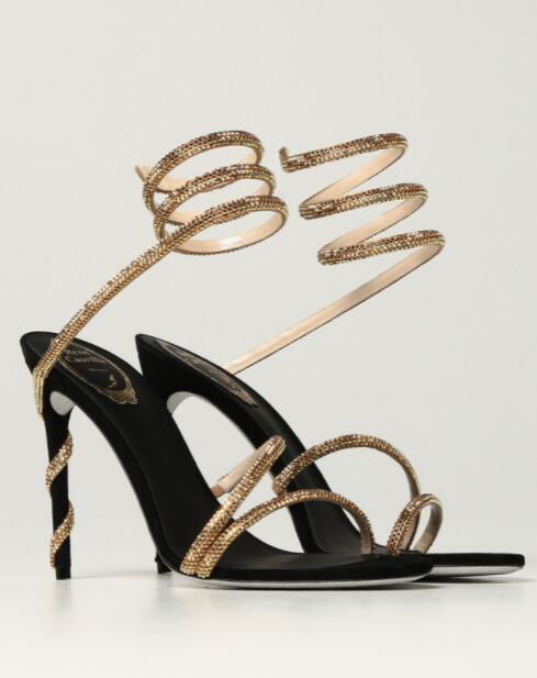 Rene Caovilla Cleo satin sandals with rhinestones Fashion high heel ankle sandal