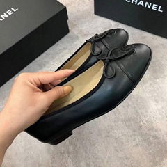 Black Lambskin Ballerina Flats CC Womeb bow flat 