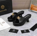 Versace Women's Medusa Biggie Block Heel Platform Mules Fashion Leather sandals 