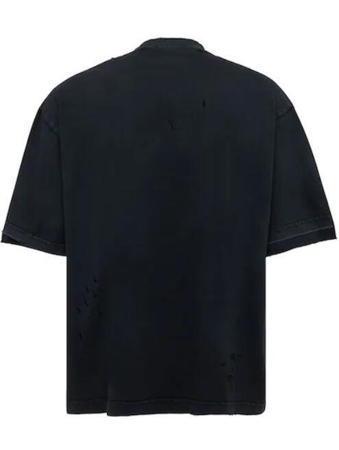            VINTAGE EFFECT COTTON JERSEY T-SHIRT Men tee shirt Black with orange  5