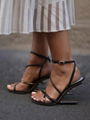 Fendi First Leather Sandal thin cross-over bands and ankle strap F shaped heel  