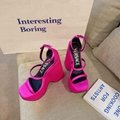         Triplatform Sandals for Women Satin Platforms High Heel Sandals Pink  2