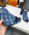 Louis Vuitton SILHOUETTE MULE Navy Blue denim LV Monogram Flower-shaped heel