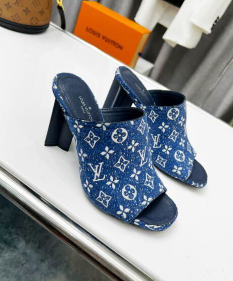               SILHOUETTE MULE Navy Blue denim     onogram Flower-shaped heel