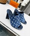 Louis Vuitton SILHOUETTE MULE Navy Blue denim LV Monogram Flower-shaped heel