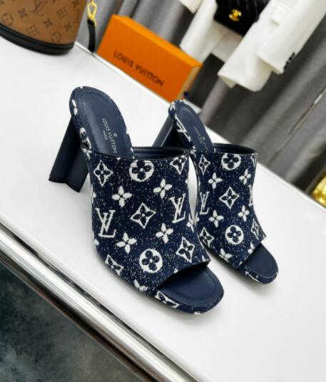               SILHOUETTE MULE Navy Blue denim     onogram Flower-shaped heel 4