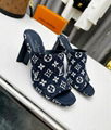 Louis Vuitton SILHOUETTE MULE Navy Blue denim LV Monogram Flower-shaped heel