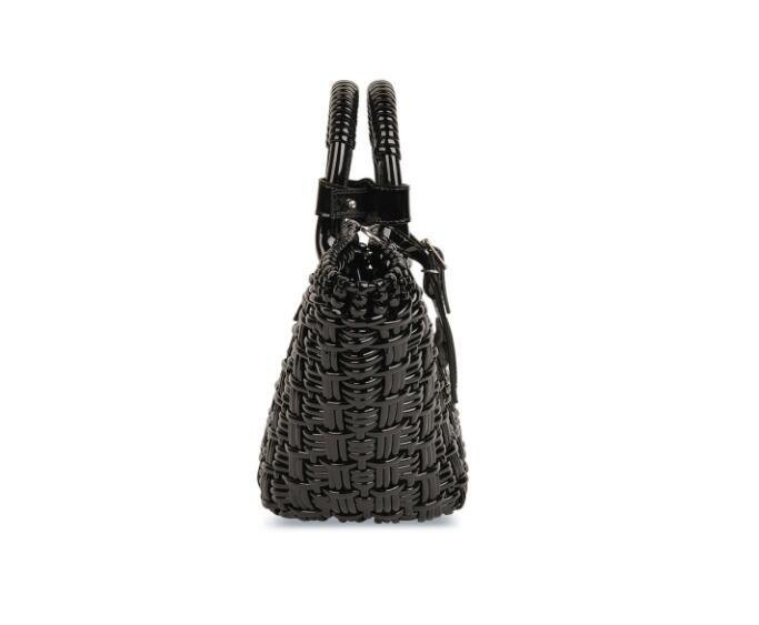            Bistro XS Basket With Strap in black varnished fake calfskin tote bag 5