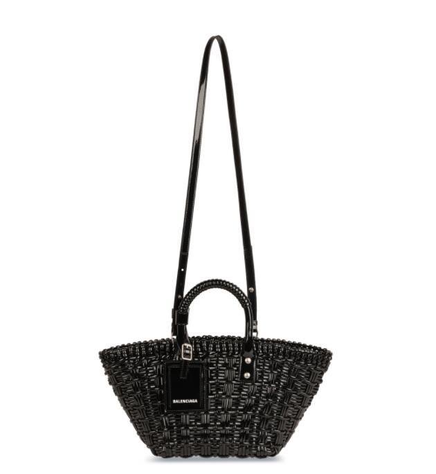            Bistro XS Basket With Strap in black varnished fake calfskin tote bag 2