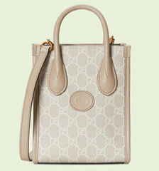       Mini tote bag with Interlocking G       Beige and white GG         canvas 