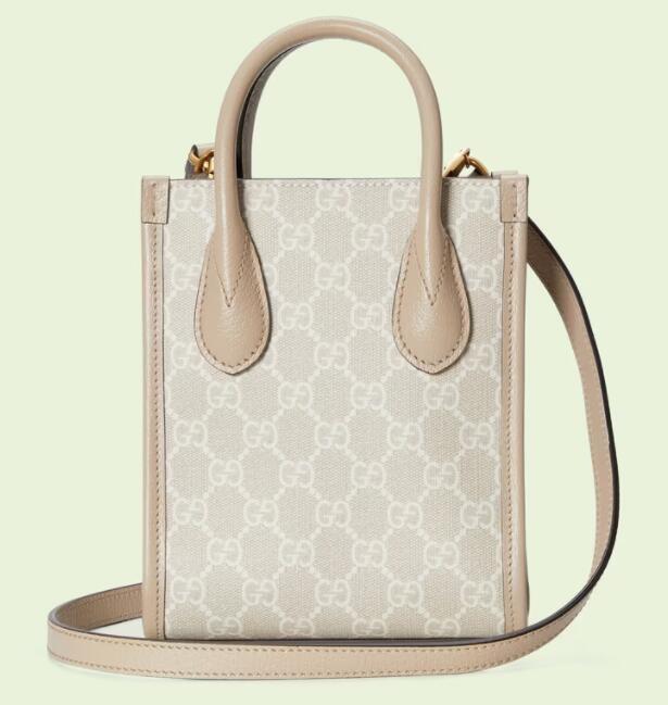       Mini tote bag with Interlocking G       Beige and white GG         canvas  2