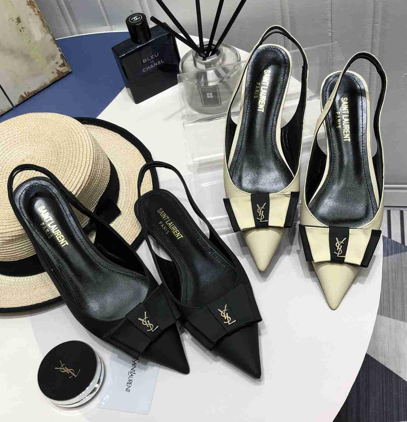 Saint Laurent Anais bow leather slingback point-toe flat     slingback  1