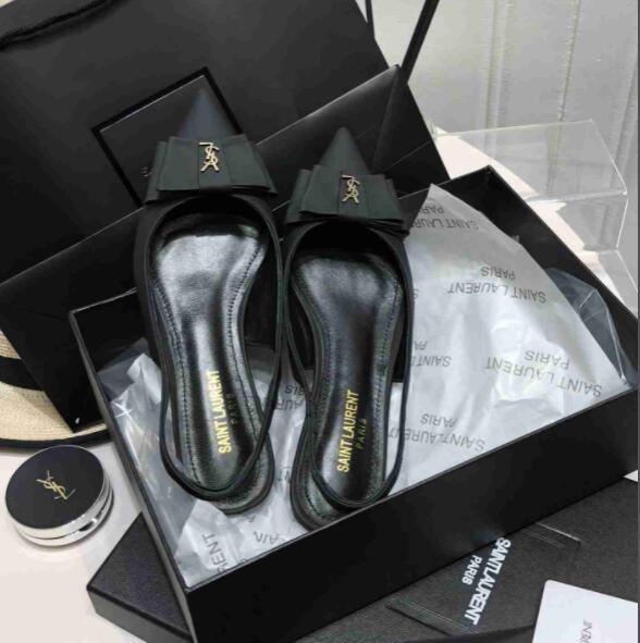 Saint Laurent Anais bow leather slingback point-toe flat     slingback  7