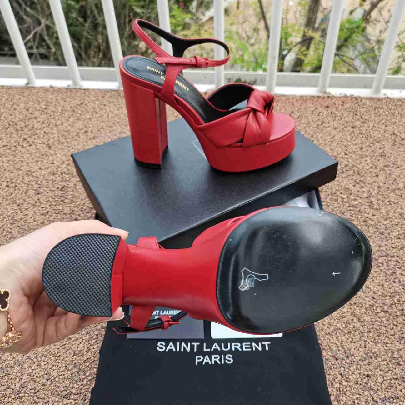 Saint Laurent Bianca knotted leather platform sandals Women     cross sandals 15