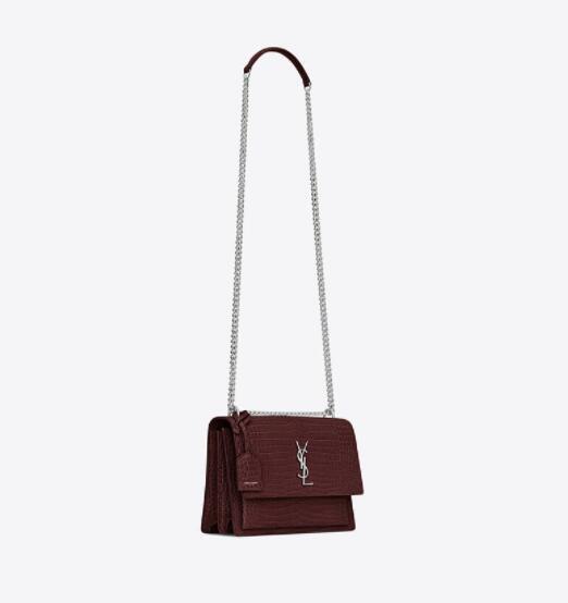 SAINT LAURENT SUNSET MEDIUM CHAIN BAG IN CROCODILE EMBOSSED SHINY LEATHER      6