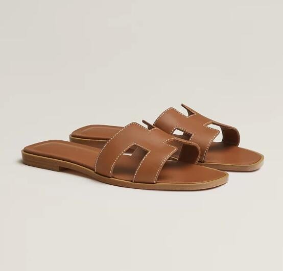        Oran sandal H leather flat slides sandal white  5
