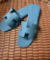 Hermes Light Turquoise Blue Oran Sandals Women H Epsom slides sandals 