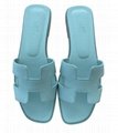 Hermes Light Turquoise Blue Oran Sandals Women H Epsom slides sandals 
