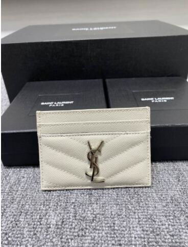 SAINT LAURENT Monogram quilted leather card holder     card wallet white 3