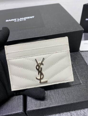 SAINT LAURENT Monogram quilted leather card holder     card wallet white