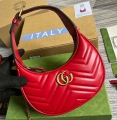Gucci GG Marmont half-moon shaped mini bag red gucci chain bags