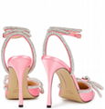 MACH & MACH Double Bow crystal-embellished silk satin point toe pumps 