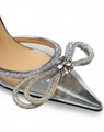 MACH & MACH Double Bow crystal-embellished silk satin point toe pumps  17