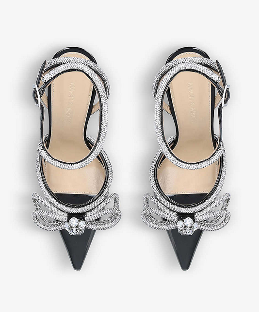 MACH & MACH Double Bow crystal-embellished leather and PVC heeled sandals 2