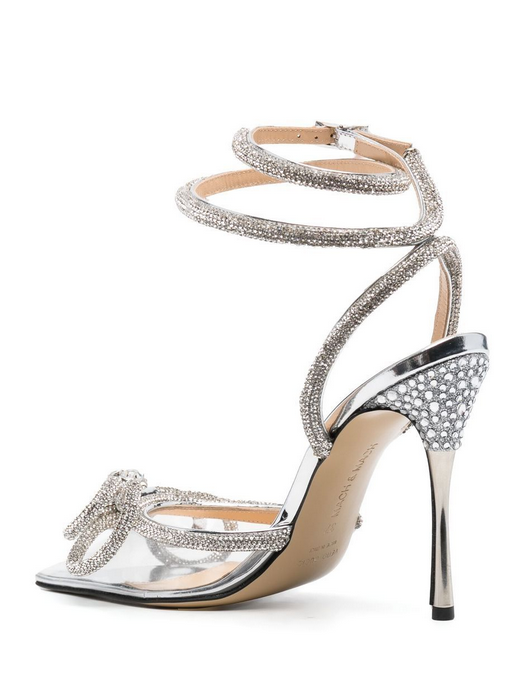 MACH & MACH Double Bow crystal-embellished leather and PVC heeled sandals 5