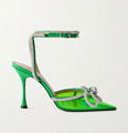 MACH & MACH Double Bow crystal-embellished leather and PVC heeled sandals