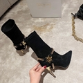 Balmain black leather ankle boots with gold chain logo Ladies Sissy Ankle Boot