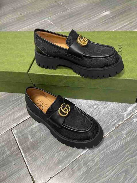       Leather lug sole Horsebit loafer women platform slip one shoes 5