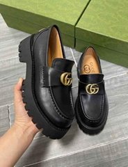 Gucci Leather lug sole Horsebit loafer women platform slip one shoes