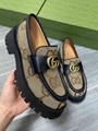 Gucci Leather lug sole Horsebit loafer women platform slip one shoes