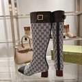       Ellis GG-monogram canvas knee high boots in beige and ebony GG canvas 9