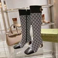       Ellis GG-monogram canvas knee high boots in beige and ebony GG canvas 11